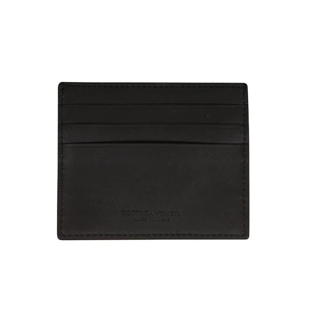 Bottega Veneta Mens Card Holder Brown Leather Yellow I.D Wallet Holder 3 Slot
